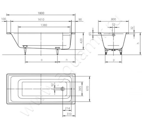 Ванна стальная Kaldewei Puro 256300010001 размеры
