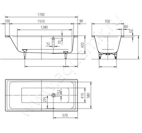Ванна стальная Kaldewei Puro 258800010001 размеры
