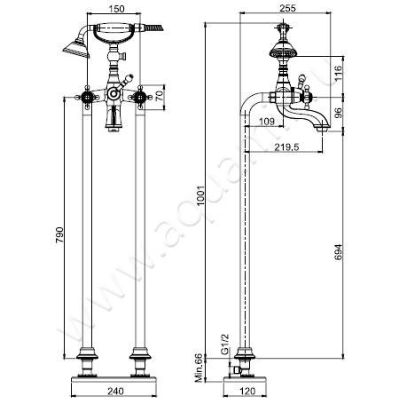 Смеситель для ванны Carlo Frattini Elizabeth F5084/4OR размеры