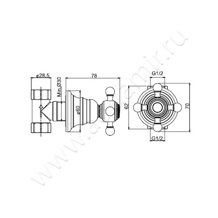 Клапан контроля Carlo Frattini Elizabeth F5093/1SN размеры