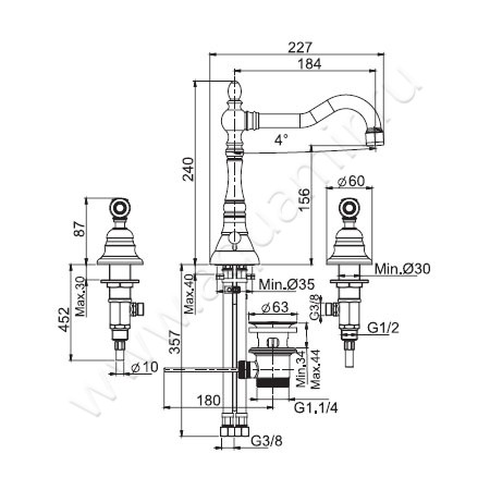 Смеситель для раковины Carlo Frattini Herend F5401CR размеры