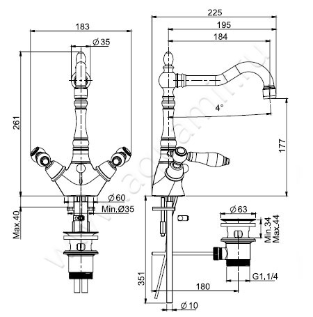 Смеситель для раковины Carlo Frattini Herend F5411OR размеры
