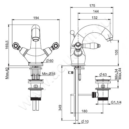 Смеситель для раковины Carlo Frattini Herend F5431OR размеры