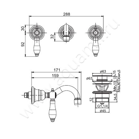 Смеситель для раковины Carlo Frattini Herend F5401/5OR размеры