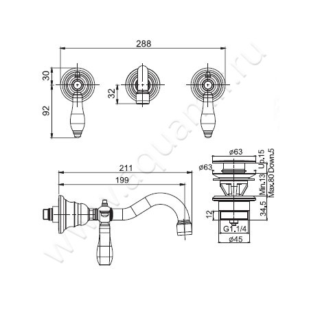 Смеситель для раковины Carlo Frattini Herend F5401L/5RA размеры