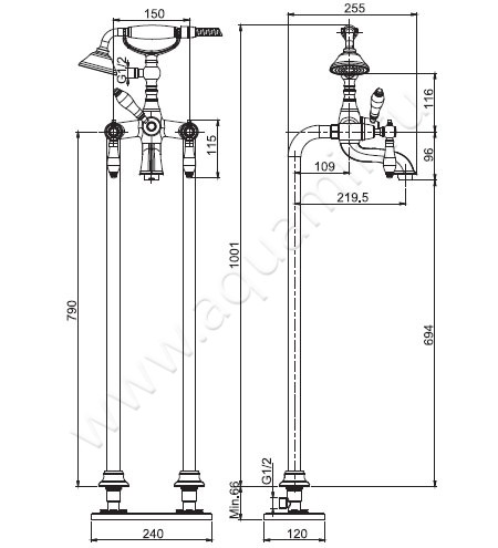 Смеситель для ванны Carlo Frattini Herend F5404/4BR размеры