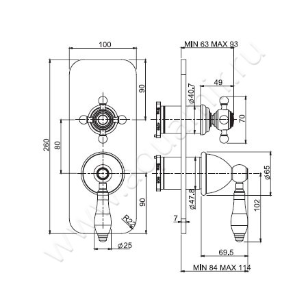 Встраиваемый смеситель для ванны Carlo Frattini Herend F5409X6OR размеры