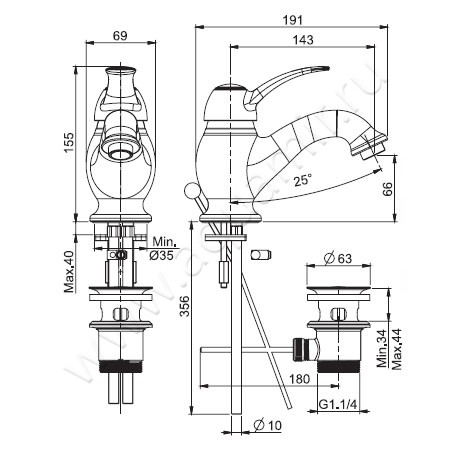 Смеситель для раковины Carlo Frattini Lamp F3301OR размеры