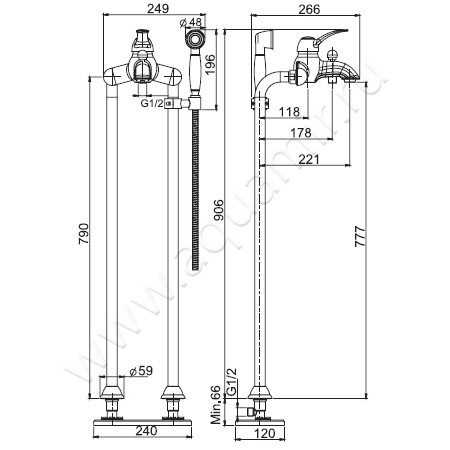 Смеситель для ванны Carlo Frattini Lamp F3304/4RA размеры