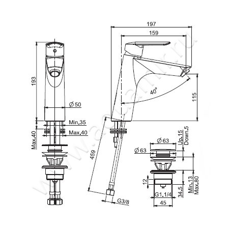Смеситель для раковины Carlo Frattini Spot F3001LCR размеры