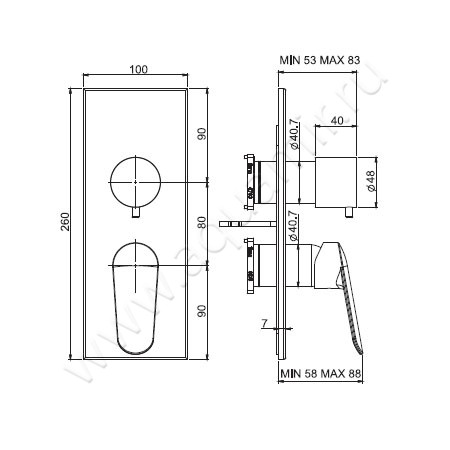 Встраиваемый смеситель для ванны Carlo Frattini Spot F3009X6NS размеры