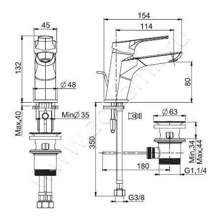 Смеситель для раковины Carlo Frattini Serie 4 F3761CR размеры