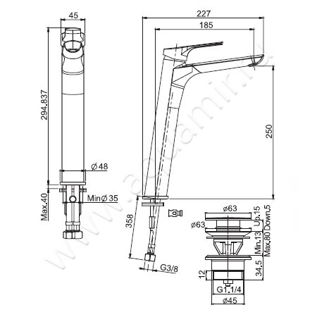 Смеситель для раковины Carlo Frattini Serie 4 F3761/HCR размеры