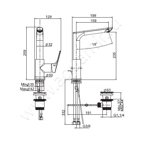 Смеситель для раковины Carlo Frattini Serie 4 F3781FNCR размеры