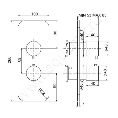 Встраиваемый смеситель для ванны с термостатом Carlo Frattini Fimatherm F3229X7NS размеры
