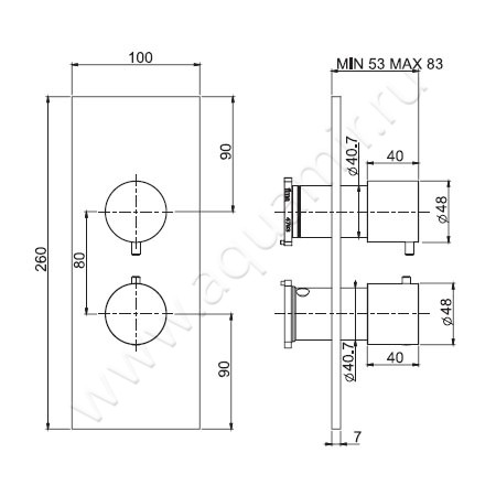 Встраиваемый смеситель для ванны с термостатом Carlo Frattini Fimatherm F3939X7BS размеры