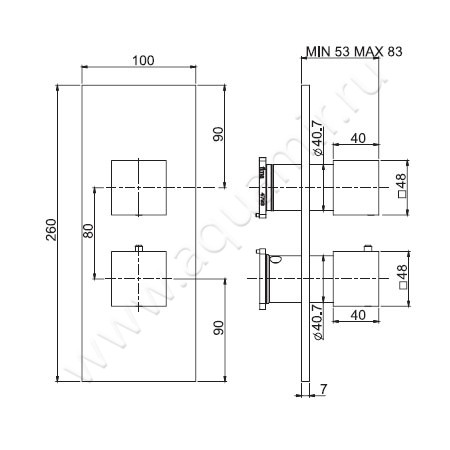 Встраиваемый смеситель для ванны с термостатом Carlo Frattini Fimatherm F3509X7NS размеры