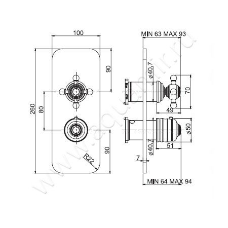 Встраиваемый смеситель для ванны с термостатом Carlo Frattini Fimatherm F5089X7OR размеры