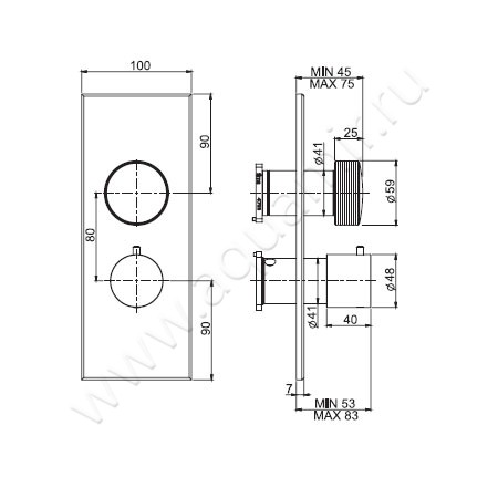 Встраиваемый смеситель для ванны с термостатом Carlo Frattini Fimatherm F5609X7HOR размеры