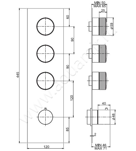 Встраиваемый смеситель для ванны с термостатом Carlo Frattini Fimatherm F5603X3HOR размеры