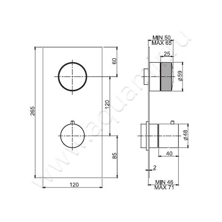 Встраиваемый смеситель для ванны с термостатом Carlo Frattini Fimatherm F5603X1HCR размеры