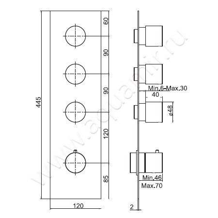Встраиваемый смеситель для ванны с термостатом Carlo Frattini Fimatherm F3869X3SN размеры