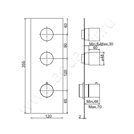Встраиваемый смеситель для ванны с термостатом Carlo Frattini Fimatherm F3869X2NS размеры