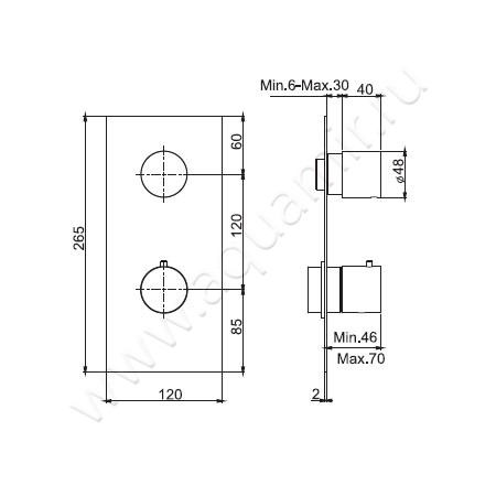 Встраиваемый смеситель для ванны с термостатом Carlo Frattini Fimatherm F3869X1BS размеры