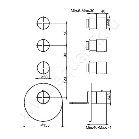 Встраиваемый смеситель для ванны с термостатом Carlo Frattini Fimatherm F3253X3BS размеры