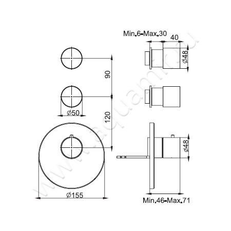 Встраиваемый смеситель для ванны с термостатом Carlo Frattini Fimatherm F3253X2BS размеры