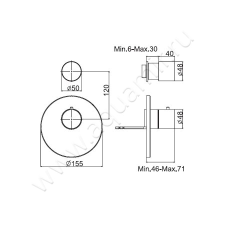 Встраиваемый смеситель для ванны с термостатом Carlo Frattini Fimatherm F3253X1BS размеры