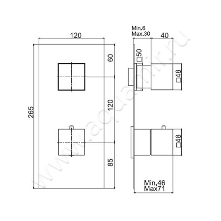 Встраиваемый смеситель для ванны с термостатом Carlo Frattini Fimatherm F3513X1CR размеры
