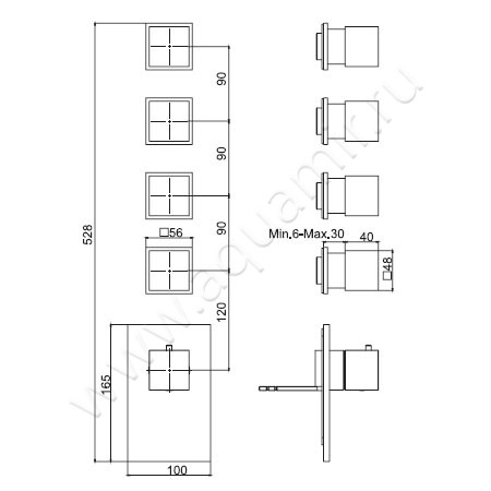 Встраиваемый смеситель для ванны с термостатом Carlo Frattini Fimatherm F3973X4NS размеры
