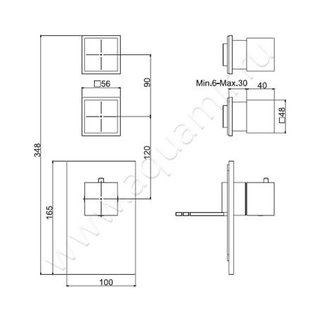 Встраиваемый смеситель для ванны с термостатом Carlo Frattini Fimatherm F3973X2SN размеры
