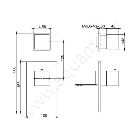 Встраиваемый смеситель для ванны с термостатом Carlo Frattini Fimatherm F3973X1NS размеры