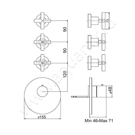Встраиваемый смеситель для ванны с термостатом Carlo Frattini Fimatherm F5333X3CR размеры