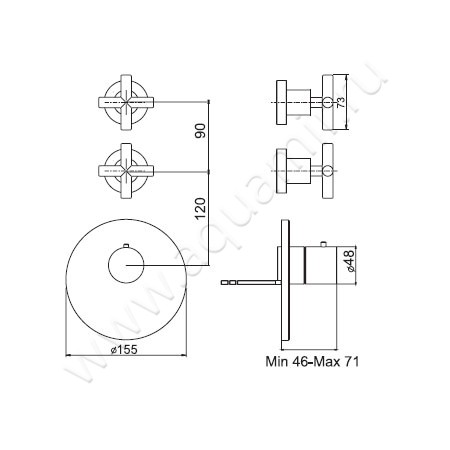 Встраиваемый смеситель для ванны с термостатом Carlo Frattini Fimatherm F5333X2SN размеры