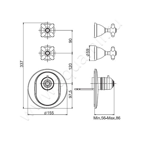 Встраиваемый смеситель для ванны с термостатом Carlo Frattini Fimatherm F5043X2RA размеры