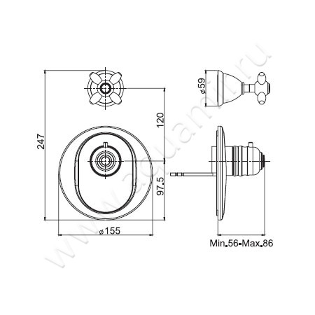 Встраиваемый смеситель для ванны с термостатом Carlo Frattini Fimatherm F5043X1BR размеры