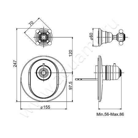 Встраиваемый смеситель для ванны с термостатом Carlo Frattini Fimatherm F5113X1CR размеры