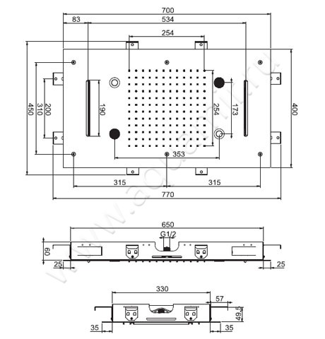 Верхний душ с подсветкой Carlo Frattini Harmonia F2904CR размеры