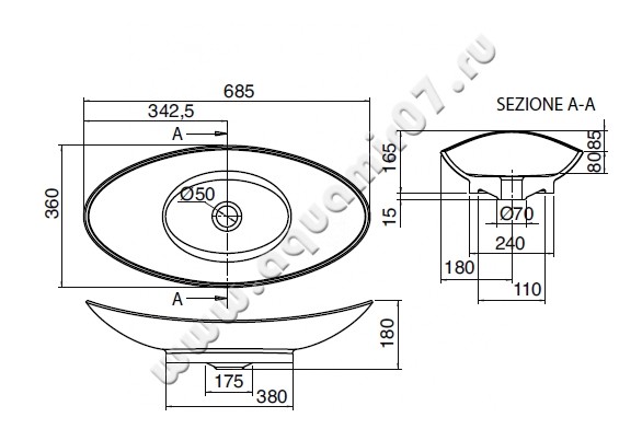 Раковина-чаша накладная Scarabeo Zefiro 8206 размеры