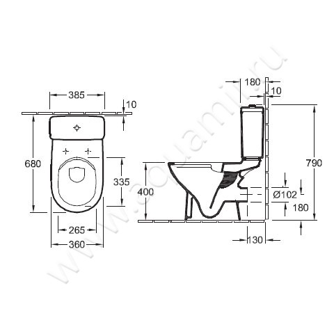 Унитаз напольный Villeroy & Boch O.NOVO 5661R001 размеры