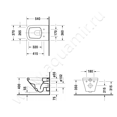 Унитаз подвесной Duravit DURASTYLE 25360900001 размеры