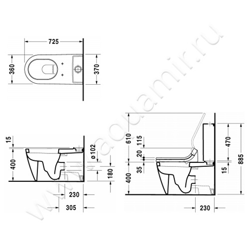 Унитаз напольный Duravit STARCK 2 21290900001 размеры