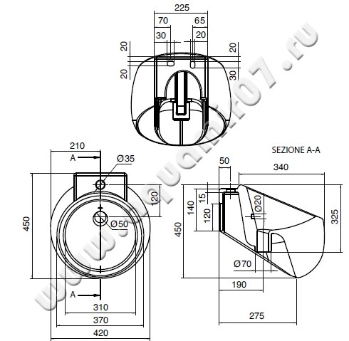 Рукомойник подвесной Scarabeo Planet 8100 размеры