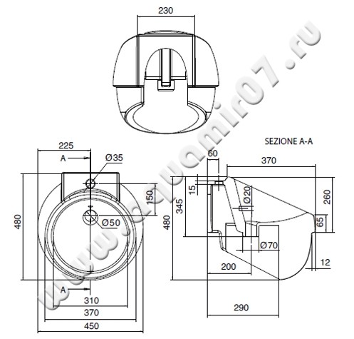 Раковина встраиваемая сверху на столешницу Scarabeo Planet 46 8103 размеры