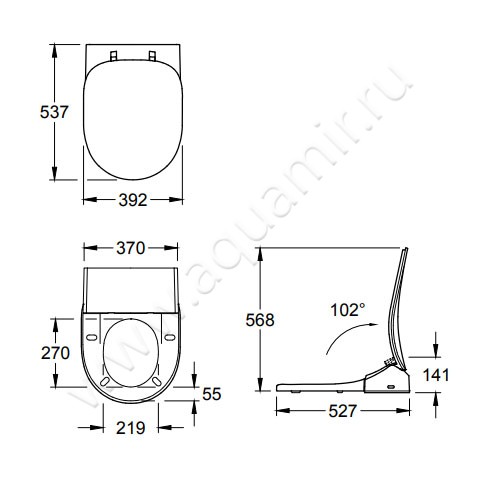 Крышка с функцией биде для унитаза Villeroy & Boch Subway 2.0 V02EL401 размеры