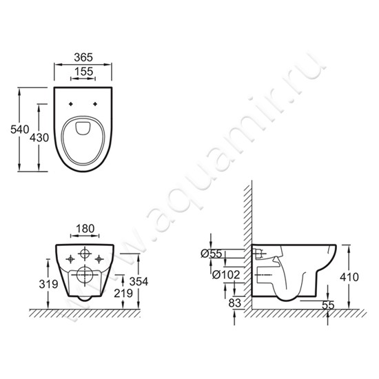 Унитаз подвесной Jacob Delafon ODEON UP E4764-00 размеры