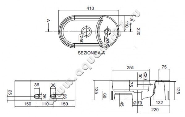 Рукомойник подвесной Scarabeo Seventy 8093B размеры